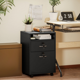 HOMCOM 60cm Mobile Storage Cabinet with Drawer, Cupboard and Open Shelf – Lockable Wheels, Black