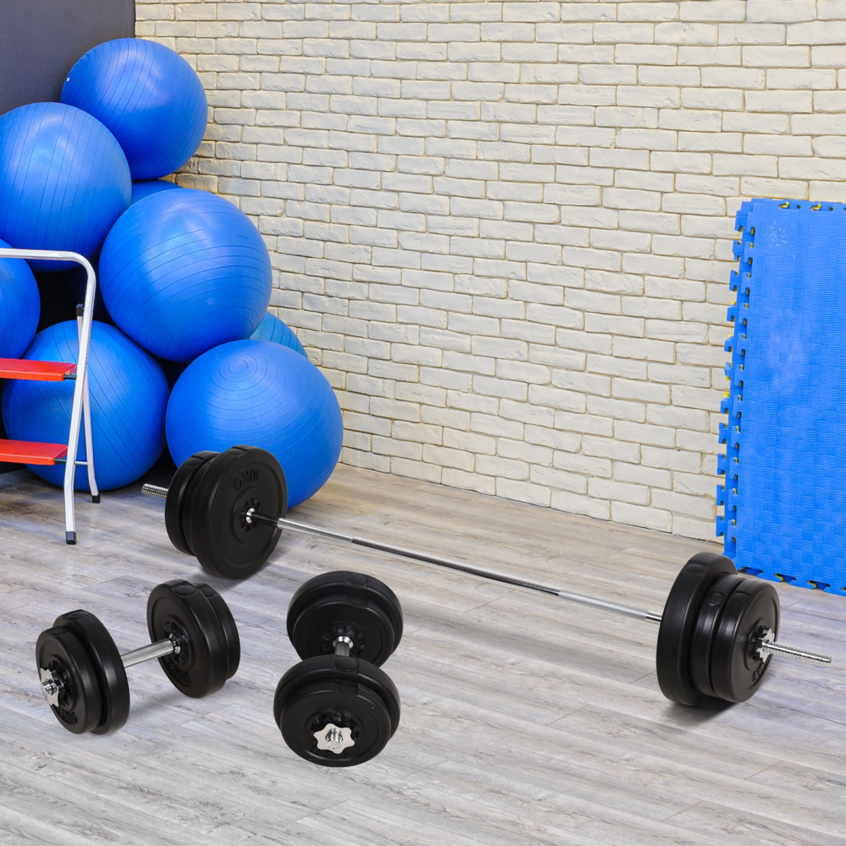 HOMCOM 65kg Adjustable Dumbbell and Barbell Set with Weight Plates – Home Gym Strength Training, Black