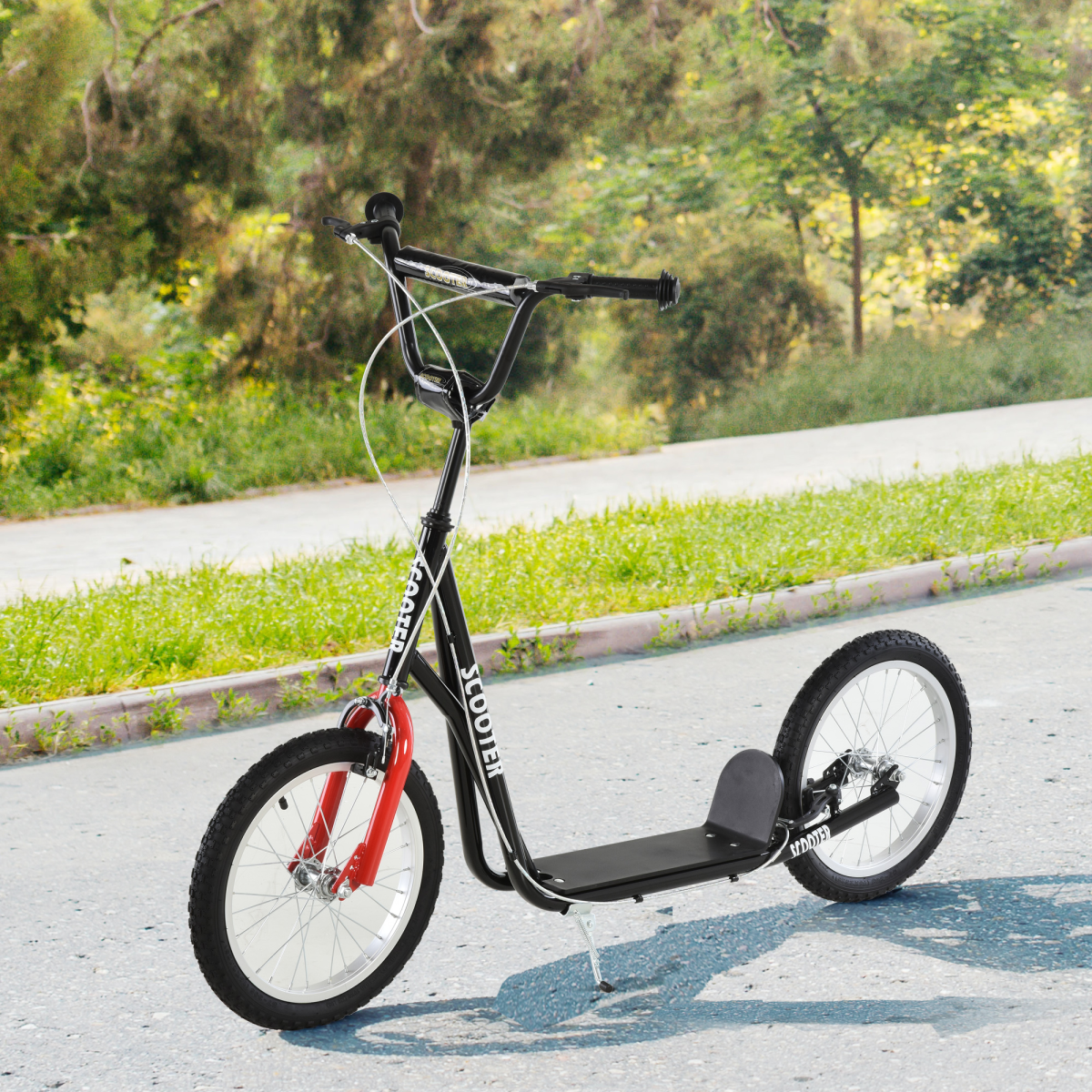 HOMCOM Kids Kick Scooter with Adjustable Handlebar, Dual Brakes & Inflatable Wheels – Ages 5+, Black