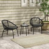 Outsunny 3-Piece Wicker Bistro Set with 2 Round Chairs, Padded Cushions & Metal-Top Coffee Table – Patio Balcony Furniture, Black/Dark Grey