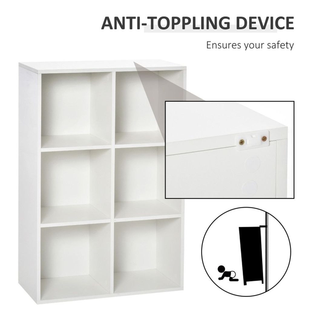 Six-Cube Bookcase Storage Cabinet with Anti-Tip Straps, 50kg Capacity – Open Display Shelving Unit, White