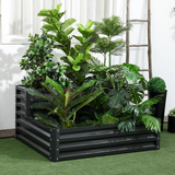 Outsunny 2 Tier Galvanised Steel Raised Garden Bed Planter Box – Open-Bottom Planter for Herbs & Flowers, Dark Grey