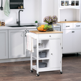 HOMCOM Kitchen Storage Trolley on Wheels with Drawer, Cabinet & Shelves – Kitchen Storage Cart, White