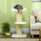 PawHut 2 Tier Cat Tree with Top Basket Cushion and Sisal Scratching Post – Cat Resting Tower, Cream White