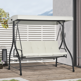 Outsunny 3-Seater Canopy Swing Chair with Padded Cushions – Garden Hammock Bench, Adjustable Canopy, Cream White