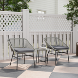 Outsunny 3-Piece Rattan Bistro Set with Cushions & Tempered Glass Table – Balcony Patio Furniture, Light Grey