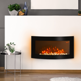 HOMCOM Wall Mounted Curved LED Electric Fireplace Heater with 7 Flame Colours & Side Lights