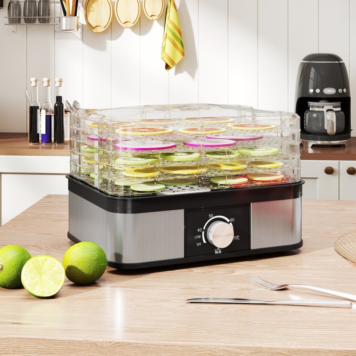 HOMCOM 5 Tier Food Dehydrator, 245W with Adjustable Temperature for Drying Fruit, Meat & Vegetables, Black