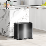HOMCOM 3 x 15L Triple Recycling Pedal Bin with Removable Buckets – Stainless Steel Finish Kitchen Bin, Black