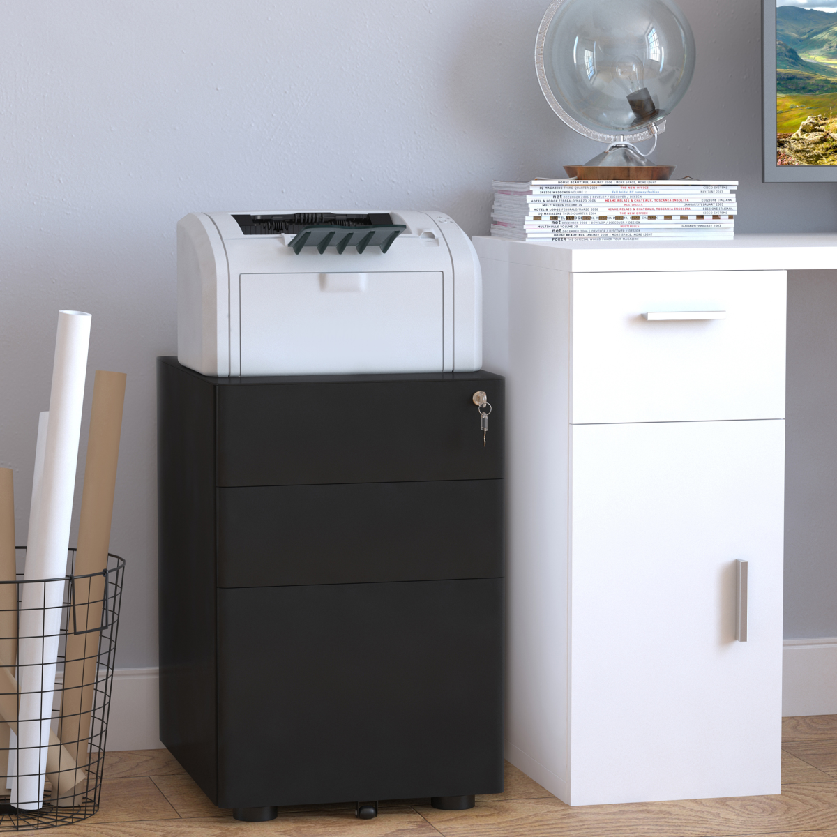 Vinsetto 3-Drawer Lockable Mobile Filing Cabinet with Steel Body & Wheels – Under-Desk Office Storage, Black