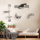 PawHut 4-Piece Wall-Mounted Cat Furniture Set with Hammock, Ladder & Platforms – Cat Climbing Shelves, Grey