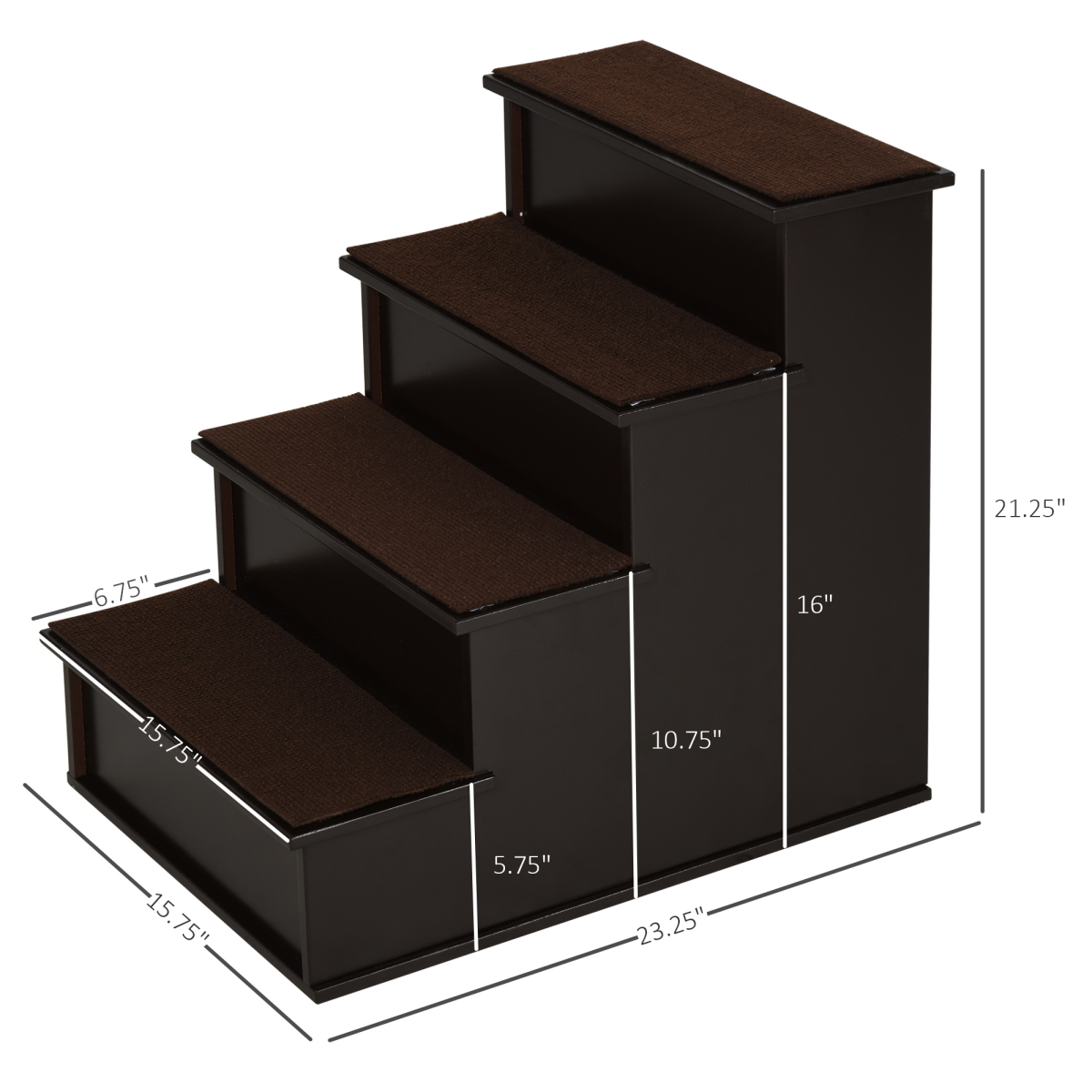 Four-Step Pet Stairs with Plush Cushioned Steps – Pet Steps for Beds & Sofas, Elderly or Mobility-Limited Pets, Brown