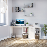 HOMCOM Large Adjustable L-Shaped Computer Desk with Rotating Shelf – Dual-Use Home Office Workstation