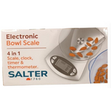 Salter 4-in-1 Digital Kitchen Scale with 1.8L Detachable Bowl – 5kg Capacity, Timer, Clock & Thermometer