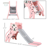 Kids 3-in-1 Slide with Climber & Basketball Hoop – Indoor Toddler Play Slide for 18-36 Months, Pink & Grey