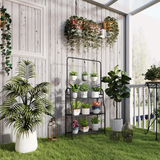 Outsunny 3 Tier Metal Plant Stand with Hanging Hooks – Garden, Balcony and Living Room Plant Shelf, Black