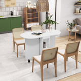 HOMCOM Folding Drop Leaf Dining Table with 2-Tier Shelves and Wheels – Space-Saving Kitchen Table, White