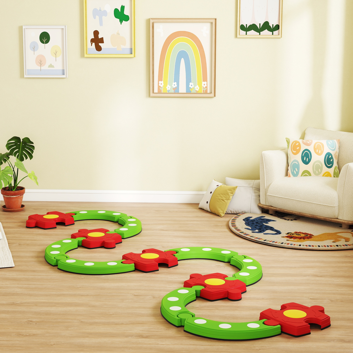 AIYAPLAY Kids Stepping Stones Balance Beam – Modular Indoor Outdoor Sensory Toy for Ages 3-8, Green