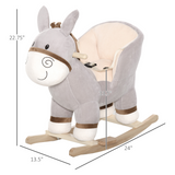 Kids Plush Donkey Rocking Horse with Steel Frame, Seat Belt & Footrest – Ride-On Toy for 18-36 Months, Grey
