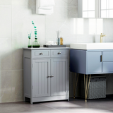 kleankin Bathroom Floor Storage Cabinet with 2 Drawers & Cupboard – Grey Freestanding Bathroom Storage