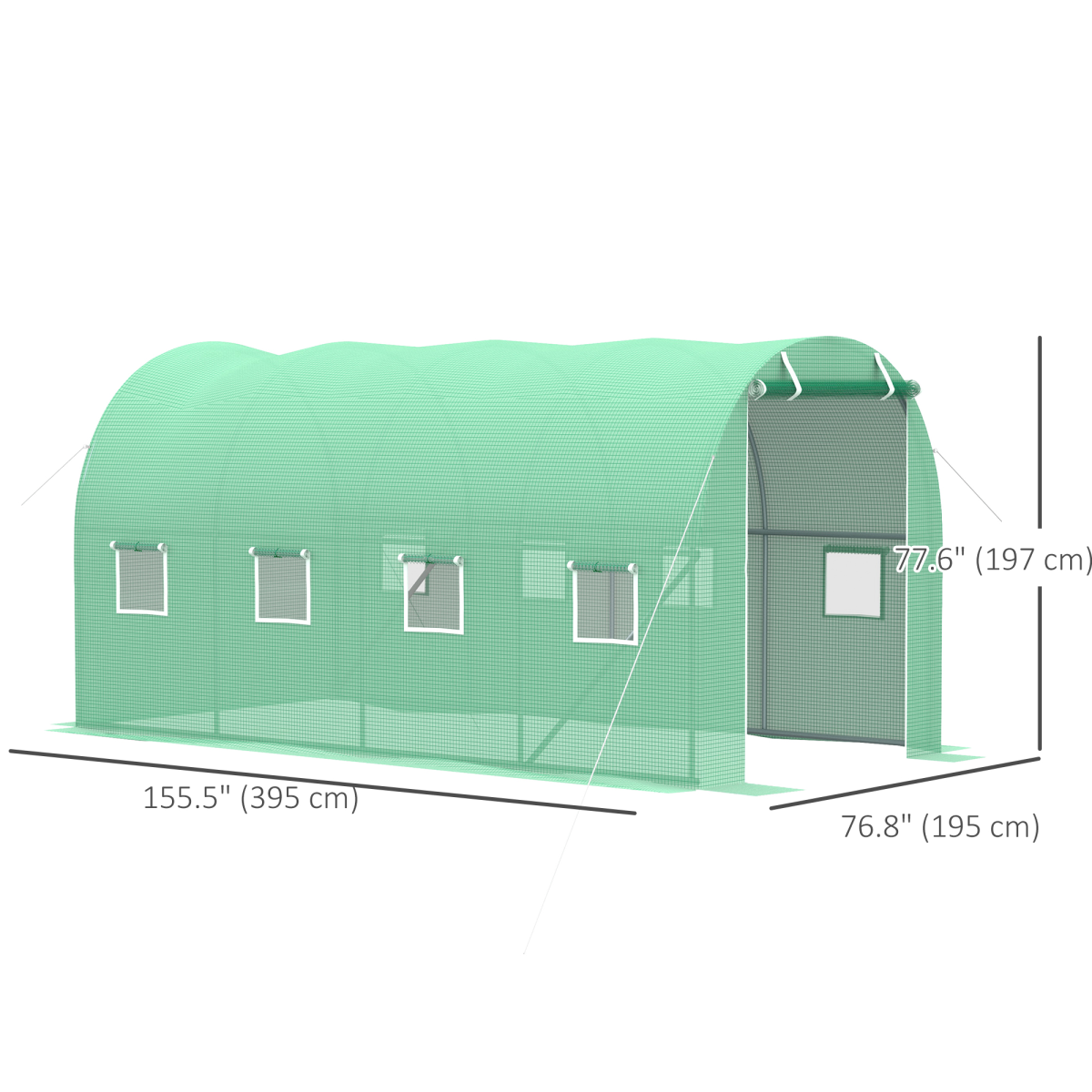 Walk-in Polytunnel Greenhouse with Galvanised Steel Frame & Roll-Up Windows – Garden Grow Tunnel, Green