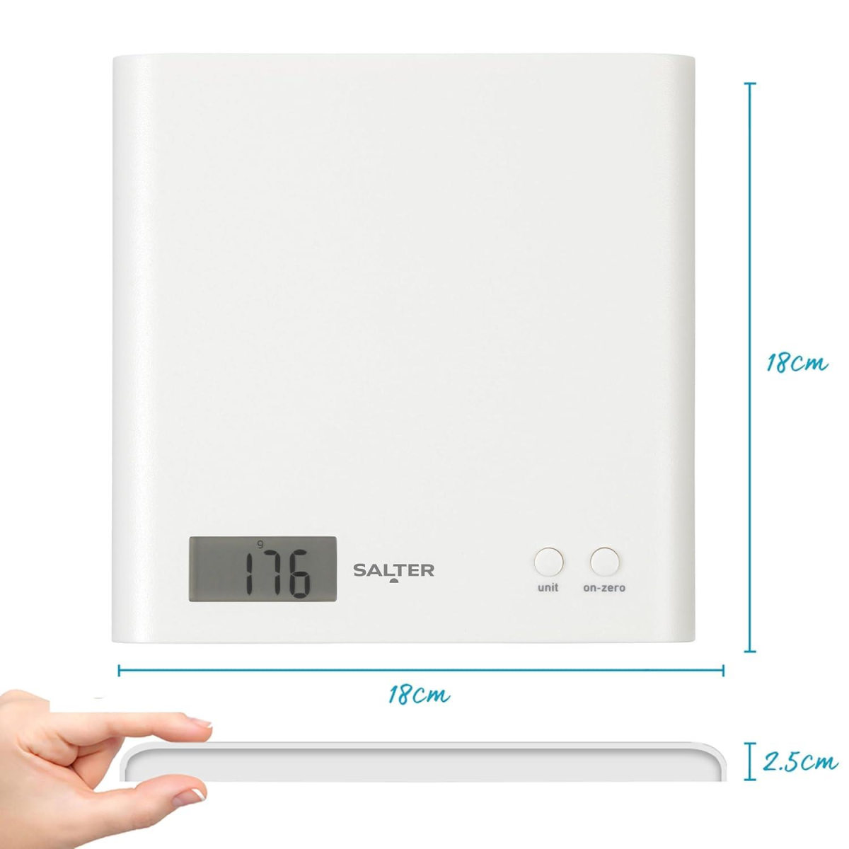 Salter Arc Electronic Kitchen Scale 3kg with Add & Weigh Function – Slim LCD Food Scale, White
