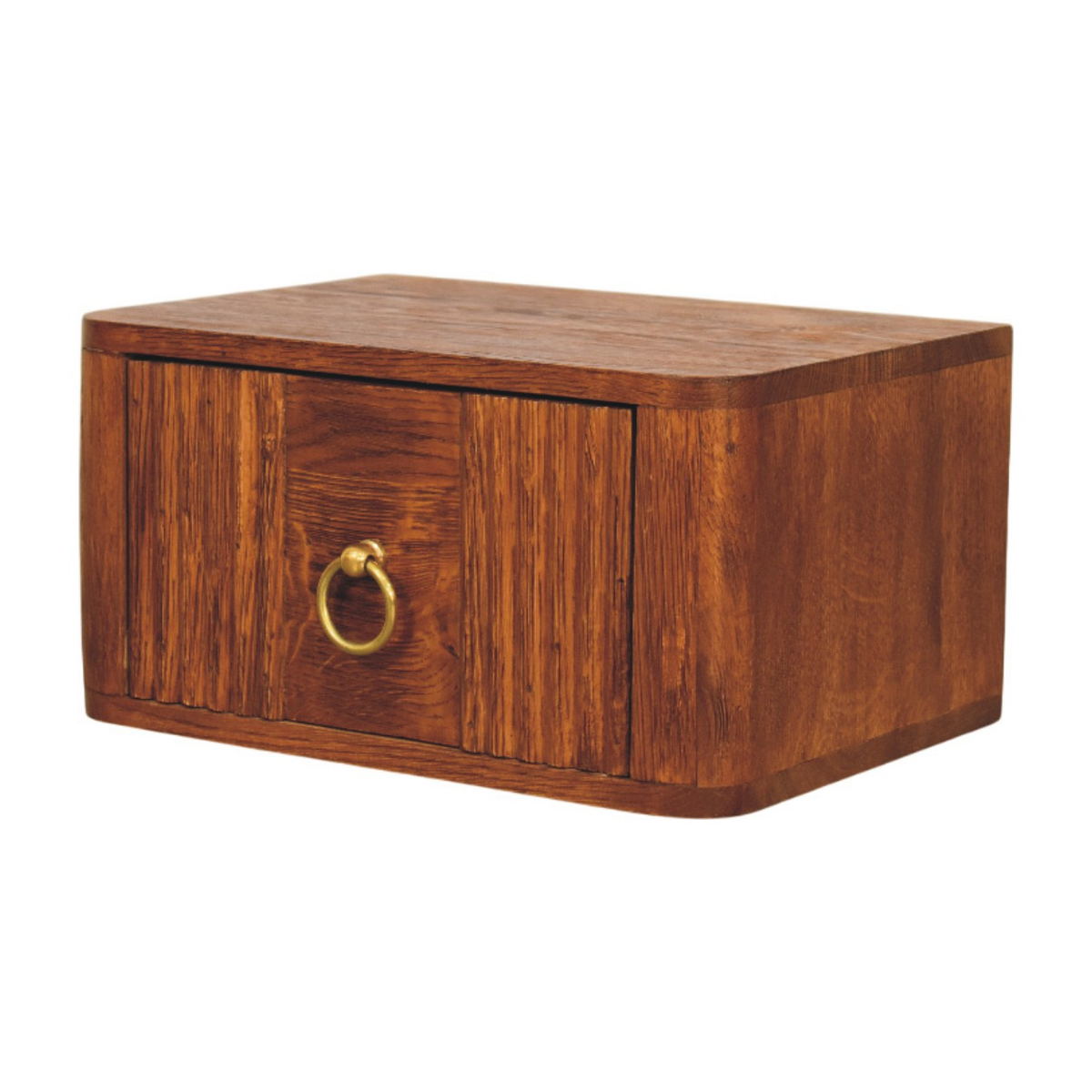 Artisan Furniture Aurelia Wall Mounted Bedside Table, 1 Drawer & Brass Ring Pull – Tiger Oak Finish, Brown