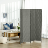 4-Panel Folding Room Divider, Wave Fibre Woven Wicker Effect Privacy Screen with Wood Frame, Grey