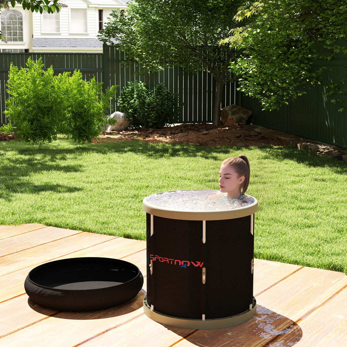 SPORTNOW 210L Portable Ice Bath Tub with Aluminium Poles & Dual Covers – Outdoor Cold Water Therapy, Black