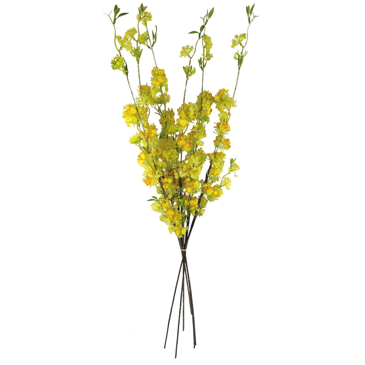 Leaf 100cm Artificial Blossom Spray Stem with Silk and Plastic Flowers – Wired Stem, Yellow
