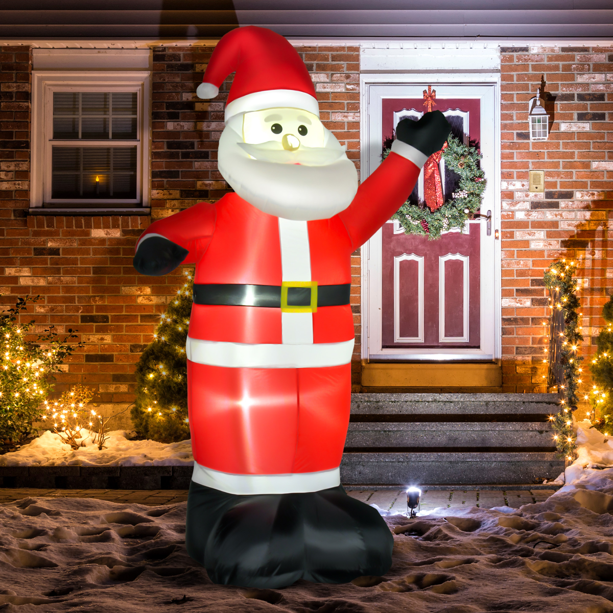 HOMCOM 8ft Inflatable Christmas Santa Claus Waving, LED Lit – Air Blown Indoor Outdoor Yard Decoration