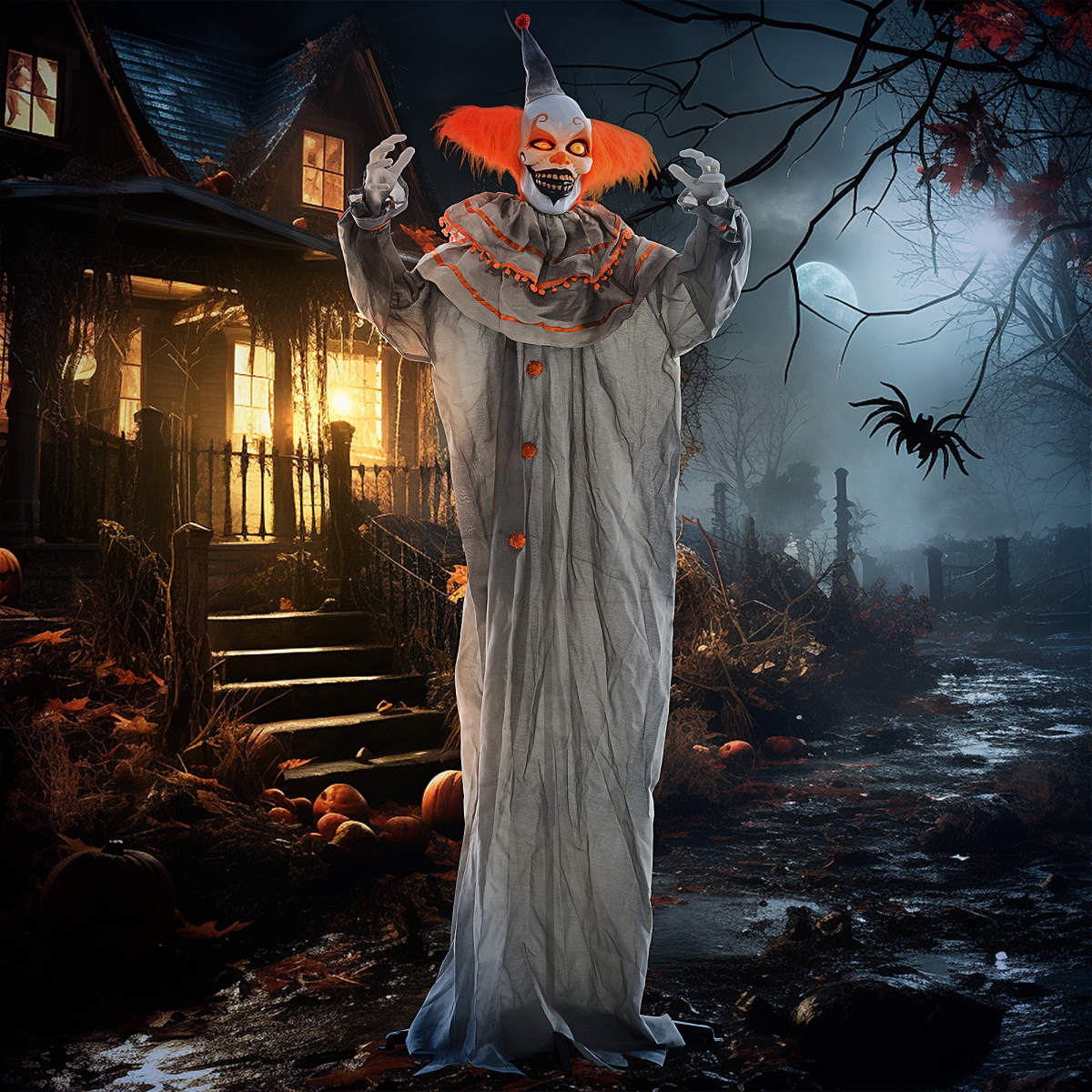 HOMCOM Halloween Clown Animatronic Prop with Light-Up Eyes – Indoor and Covered Outdoor Decoration