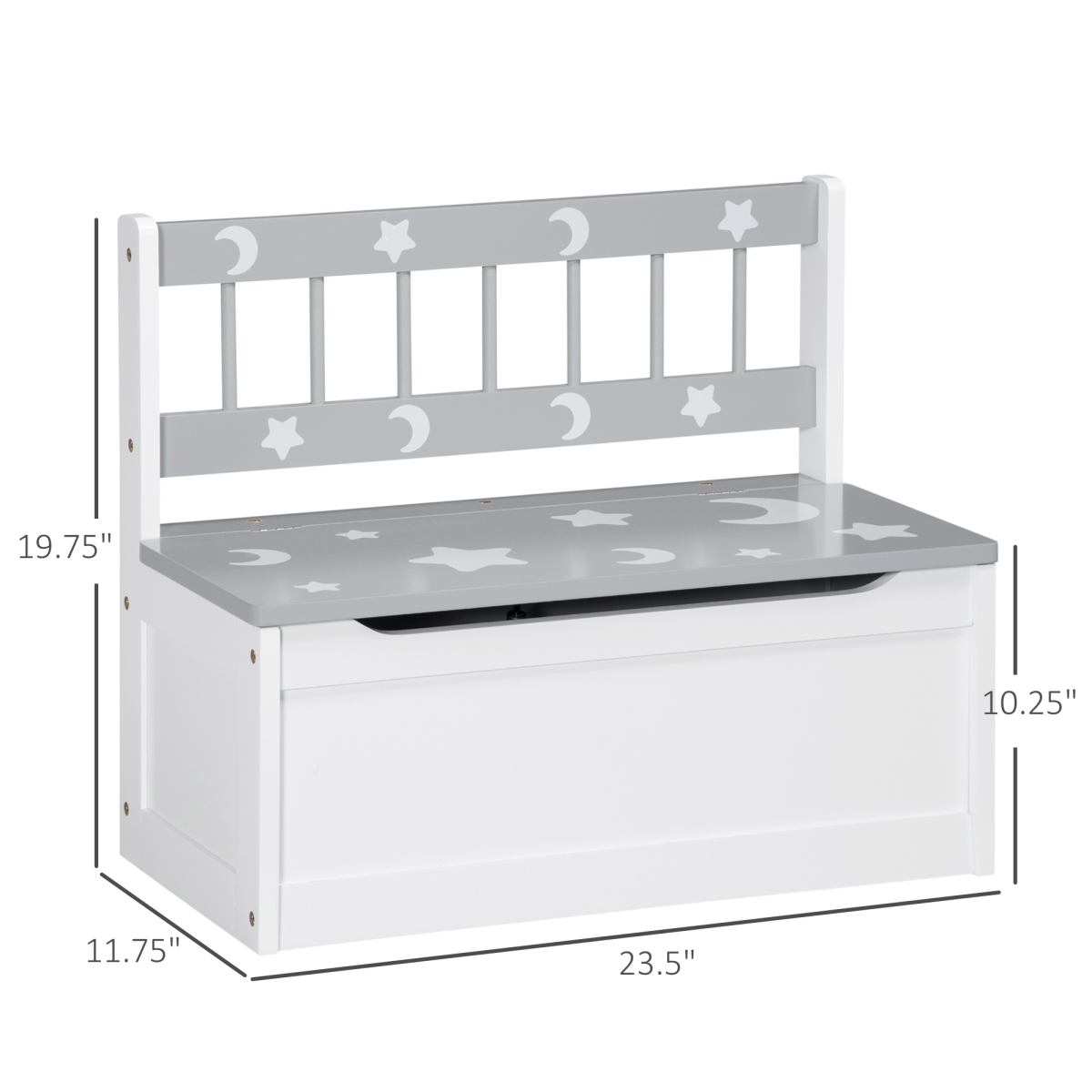 Kids Storage Bench with 27.3L Compartment & Lid Safety Bar – Pinewood Seat with Moon and Stars Pattern