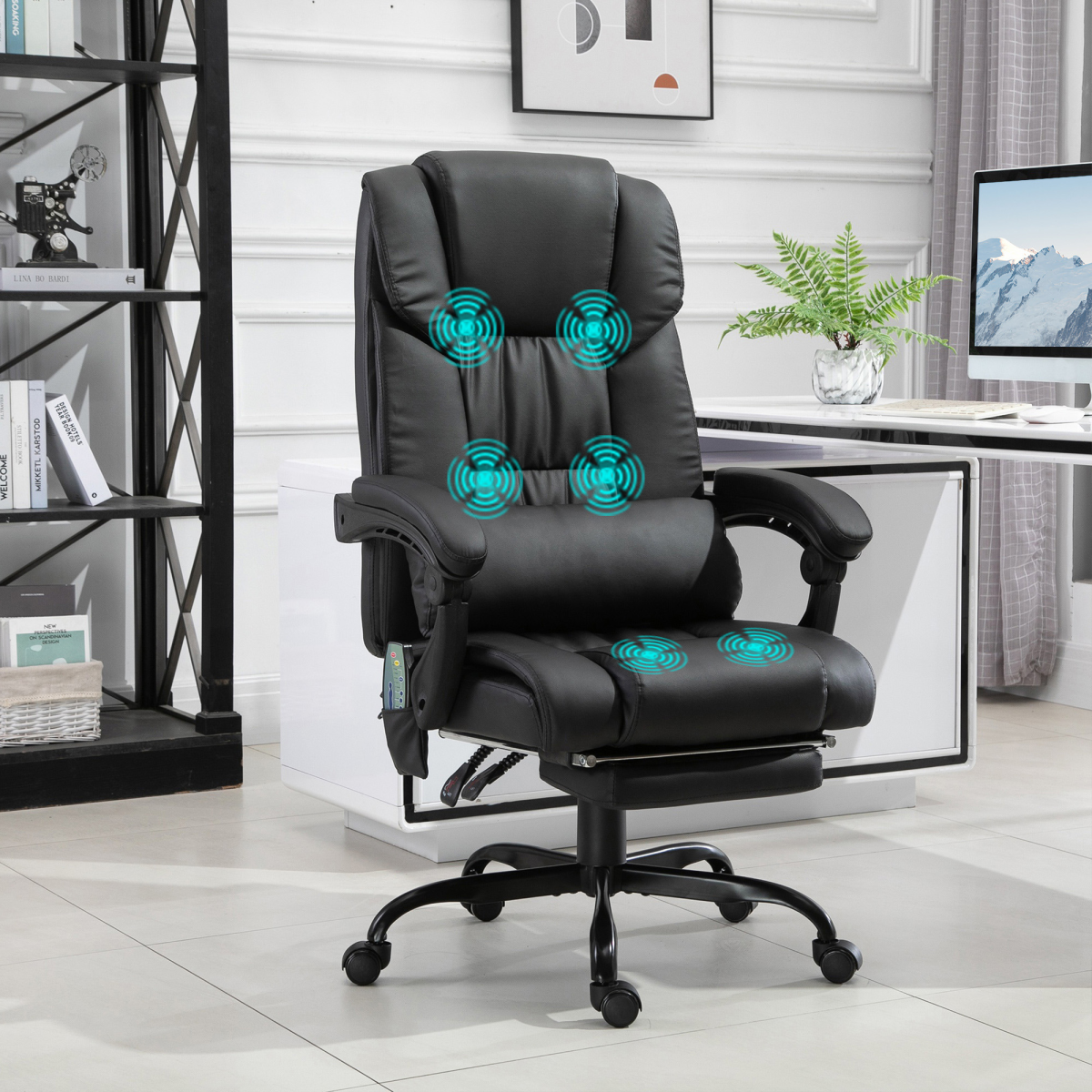 6-Point Massage Racing Office Chair with Remote Control – Padded PU Leather, Adjustable Backrest