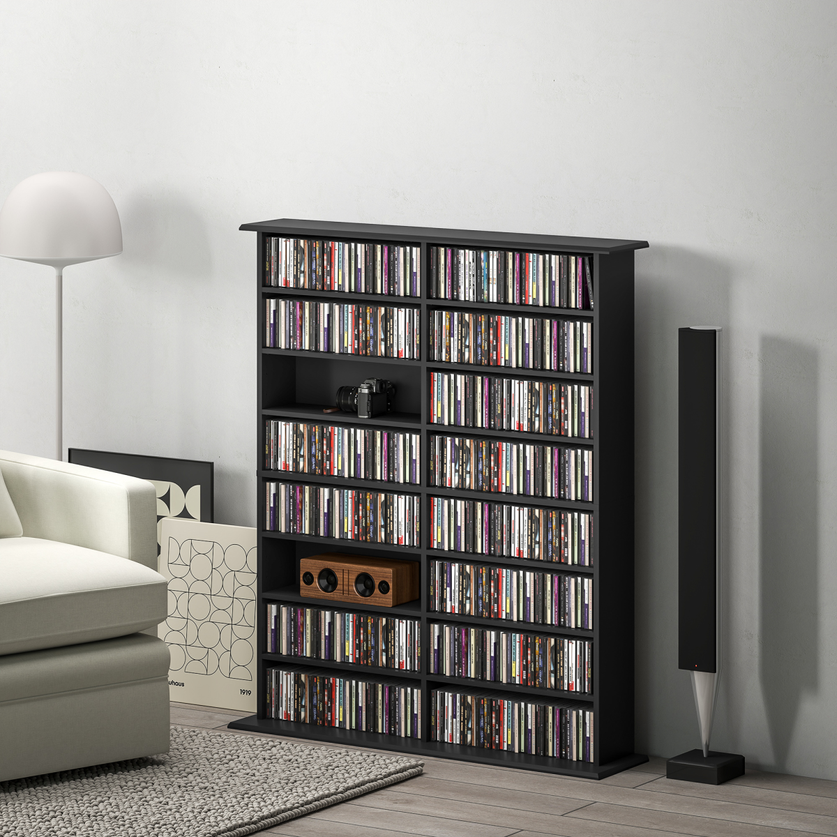HOMCOM CD and DVD Storage Tower – Holds 720 CDs or 396 DVDs/Blu-rays, Black