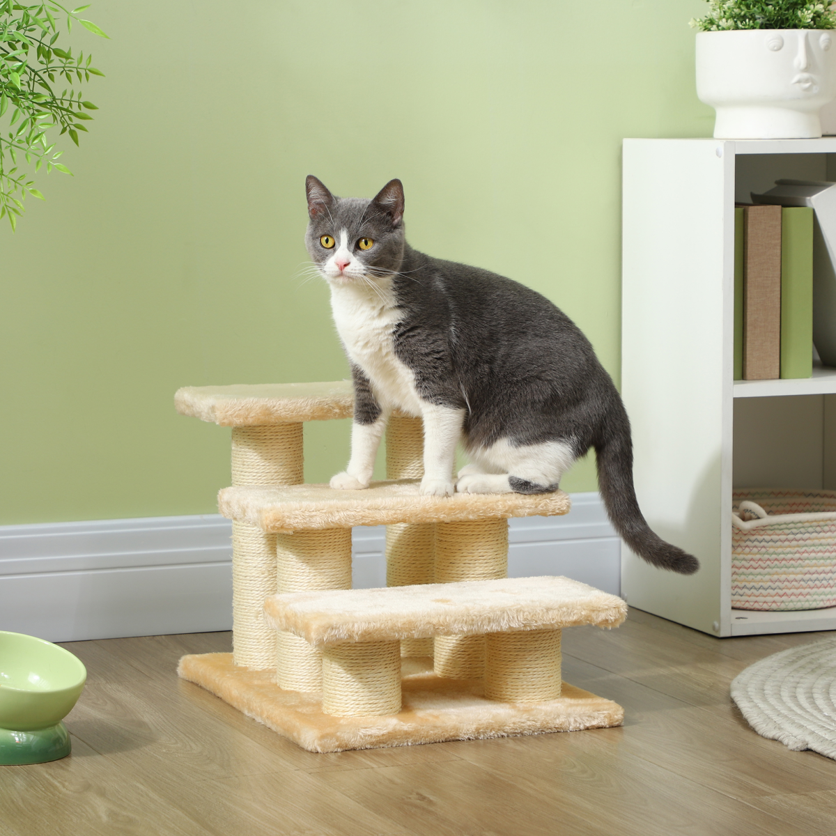 Pawhut 3-Step Pet Stairs with Plush Cover – Portable Cat and Dog Steps for Older and Small Pets