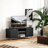 HOMCOM Modern Beadboard TV Stand Cabinet with Enclosed & Open Storage, Cable Management – Black