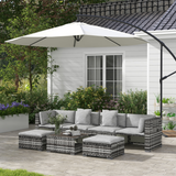 Outsunny 7-Piece Rattan Garden Furniture Set with Lift-Up Storage Shelves, Glass-Top Coffee Table & Stools – Patio Sofa Set, Mixed Grey