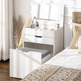 White Dressing Table Set with Flip-Up Mirror, Matching Stool & Storage Compartments – Doubles as a Desk