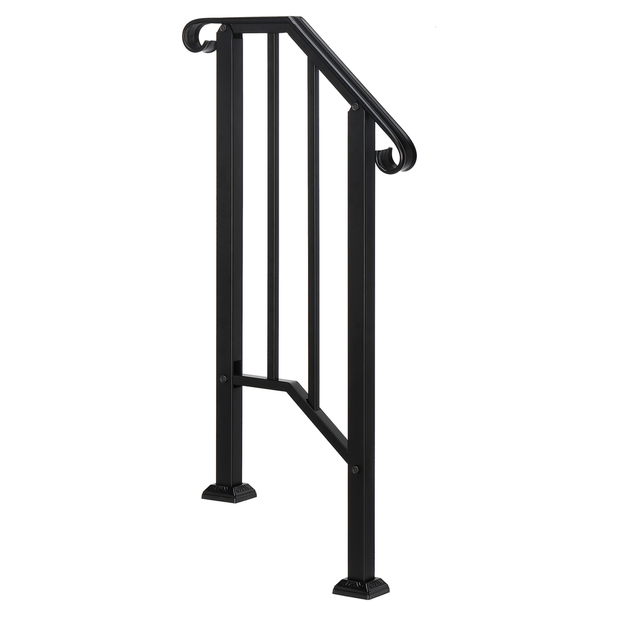 Artisasset Matte Black Outdoor Iron Handrail for 1 Step – Galvanised Iron Garden Step Rail with Install Kit