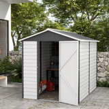 Outsunny 9 x 6ft Galvanised Metal Garden Shed with Lockable Door and Window – Tool Storage, Grey and White