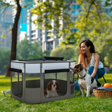 PawHut Portable Foldable Pet Playpen with Mesh Windows & Storage Bag – Dog, Rabbit & Kitten Run, Grey, 84cm