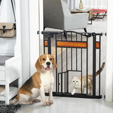 PawHut Auto-Close Dog Gate with Cat Door, 74–80cm Wide – Steel Pet Safety Gate for Stairs, Pine Decor