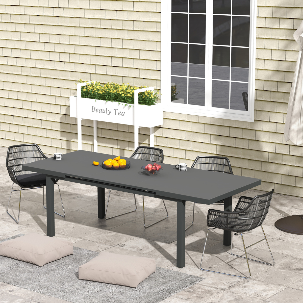 Outsunny Extending Outdoor Garden Table for 6–8 with Tempered Glass Top & Aluminium Frame – Patio Dining, Charcoal Grey