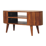 Artisan Furniture Solid Wood Cortez Chestnut Media Unit, 2 Open Shelves – Minimalist Living Room TV Stand
