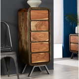 Aspen 5 Drawer Tall Chest – Solid Hardwood & Reclaimed Metal, Fully Assembled