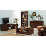 Indian Hub Toko Dark Mango Wood Nest of 3 Tables – Dark Walnut Stain with Matching Wooden Handles
