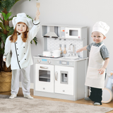 HOMCOM Kids Wooden Play Kitchen with Sink, Microwave, Light & Sound Effects – Pretend Cooking Playset for Ages 3-6