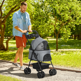 Foldable Pet Stroller with Brakes, Adjustable Canopy & Safety Leashes – Travel Carriage for Mini Dogs