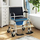 HOMCOM 3-in-1 Commode Shower Chair & Wheelchair with Footrest – Padded Bathroom Mobility Aid, Black